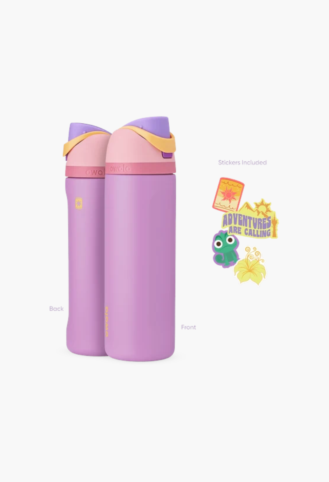 GLAM MODA Disney Princess FreeSip 24oz insulated stainless steel water bottle in purple with stickers included