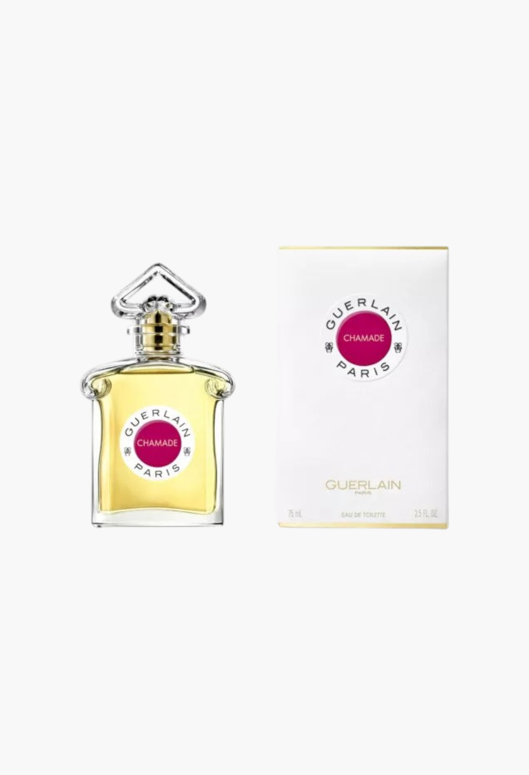 GLAM MODA Guerlain Chamade eau de toilette 75ml perfume bottle and white box packaging
