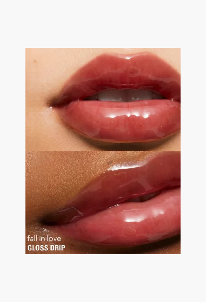 GLAM MODA Kylie by Kylie Jenner Gloss Drip lipgloss in a soft pink shade with a high-shine mirror finish on lips