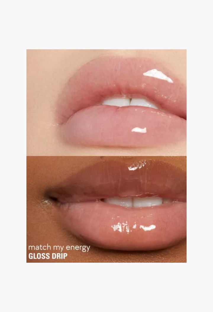 GLAM MODA Kylie by Kylie Jenner Gloss Drip lipgloss applied to lips for a high-shine, juicy mirror finish.