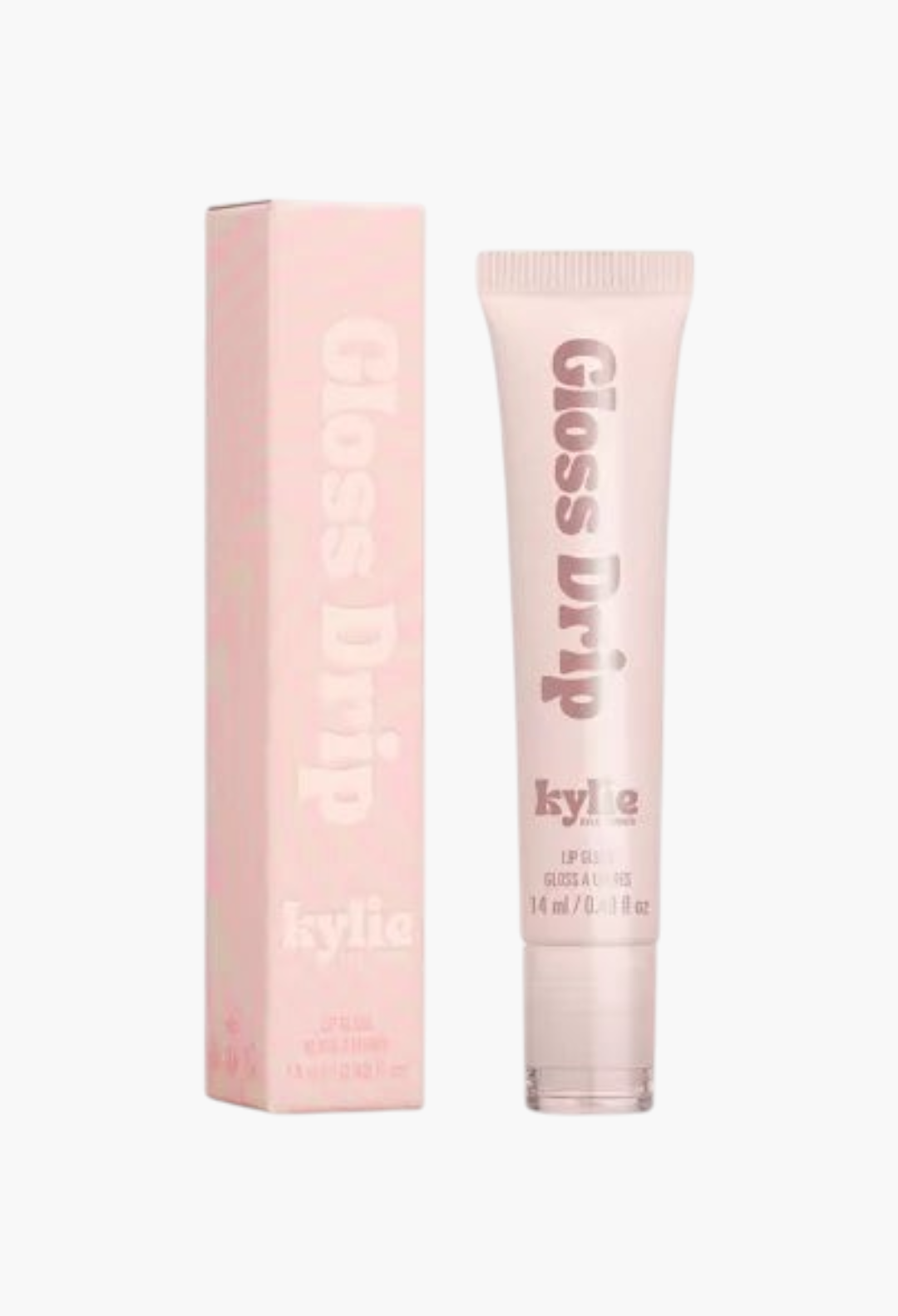 GLAM MODA Kylie by Kylie Jenner Gloss Drip lipgloss in a light pink squeeze tube with matching branded box