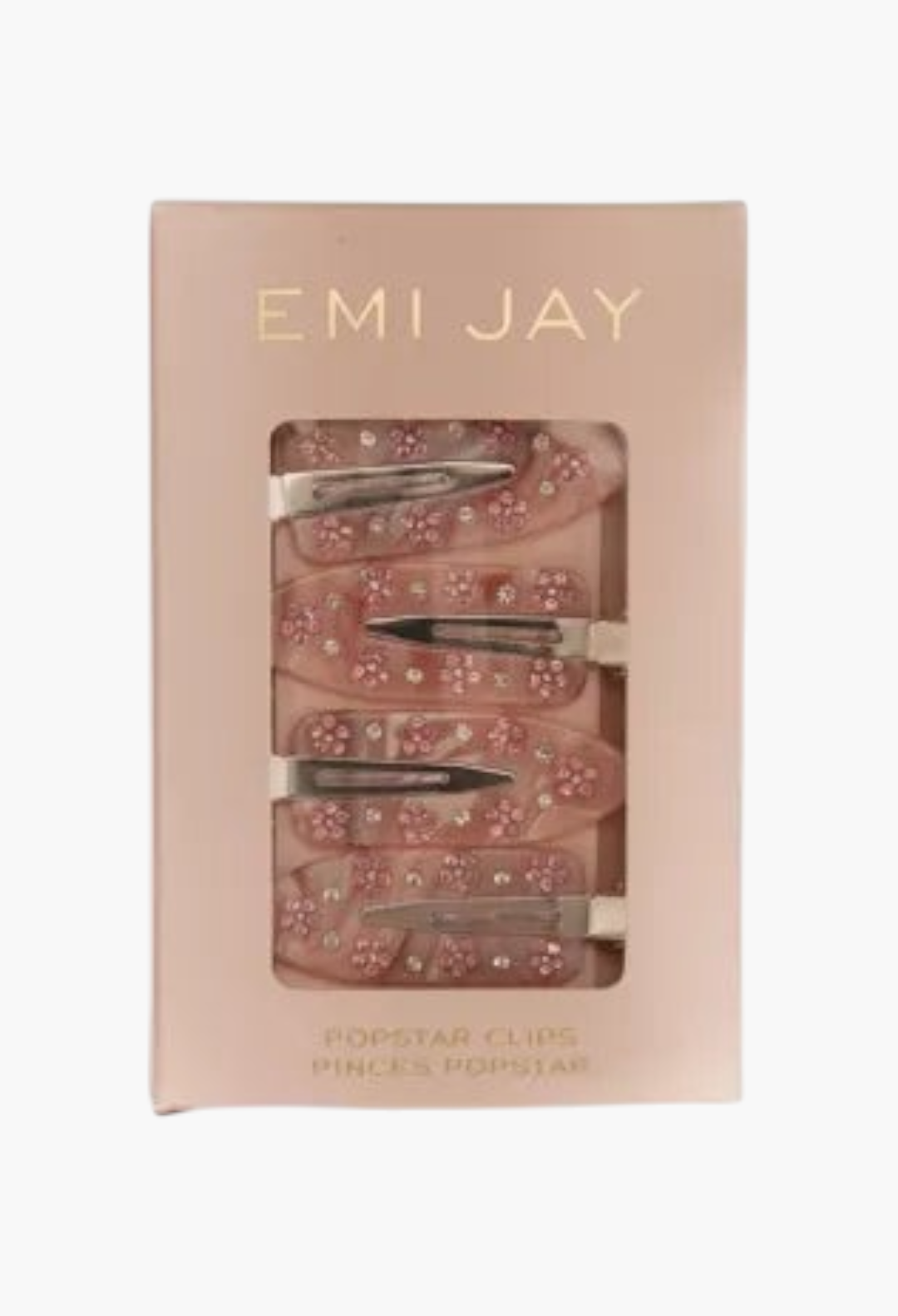 GLAM MODA set of four pink acetate hair clips featuring strawberry and rhinestone details in branded packaging
