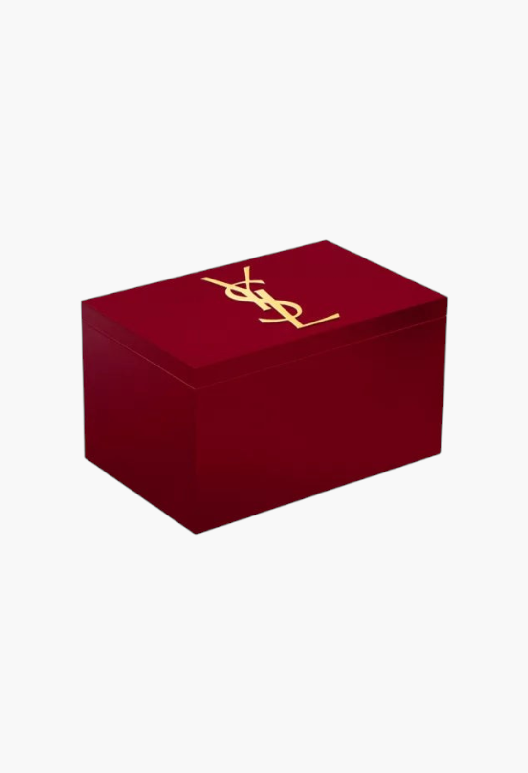 GLAM MODA Yves Saint Laurent 2026 advent calendar in a deep red box with a gold YSL logo on the lid.