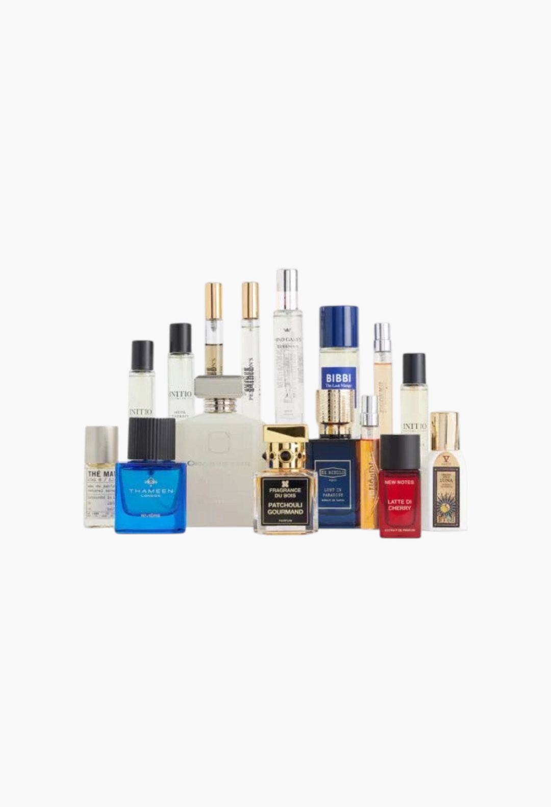 GLAM MODA Fragrance Advent Calendar 2026 featuring a collection of luxury perfume bottles in various sizes and colors.