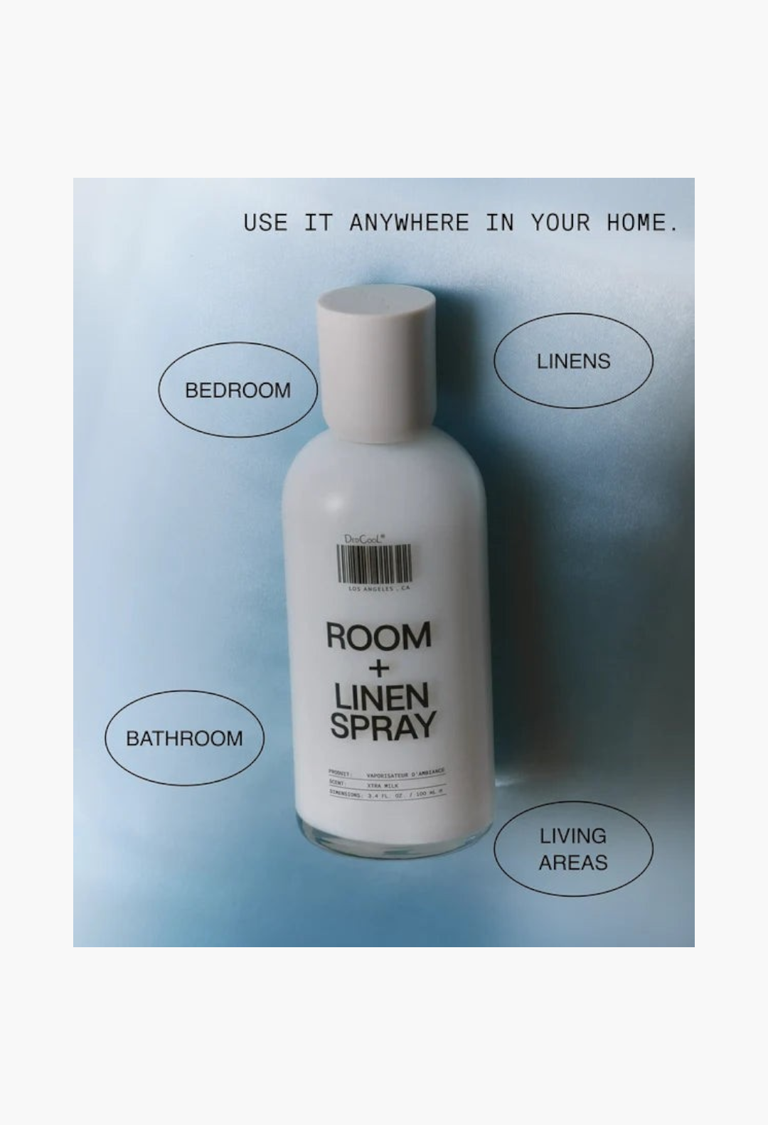 GLAM MODA Xtra Milk room and linen spray in a recyclable glass bottle for home fragrance