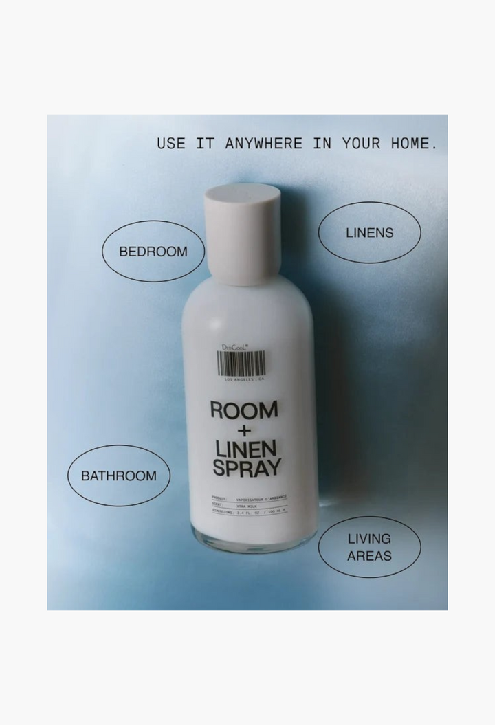 GLAM MODA Xtra Milk room and linen spray in a recyclable glass bottle for home fragrance