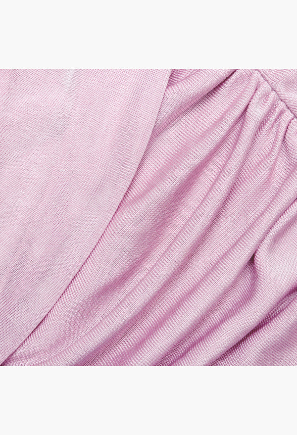 Pink Cotton Draped Knit Midi Dress
