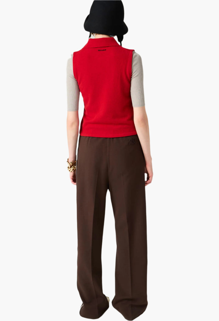 Red - Sleeveless Cashmere Polo Shirt - GLAM MODA