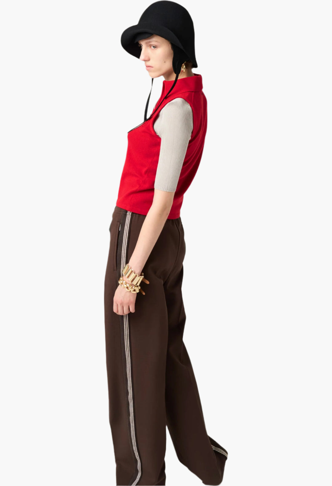 Red - Sleeveless Cashmere Polo Shirt - GLAM MODA