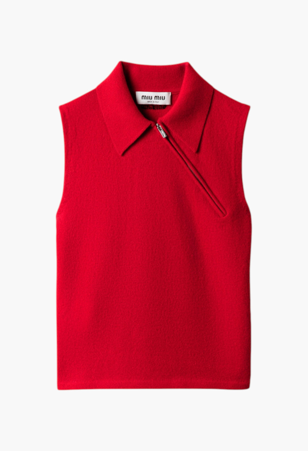 Red - Sleeveless Cashmere Polo Shirt - GLAM MODA