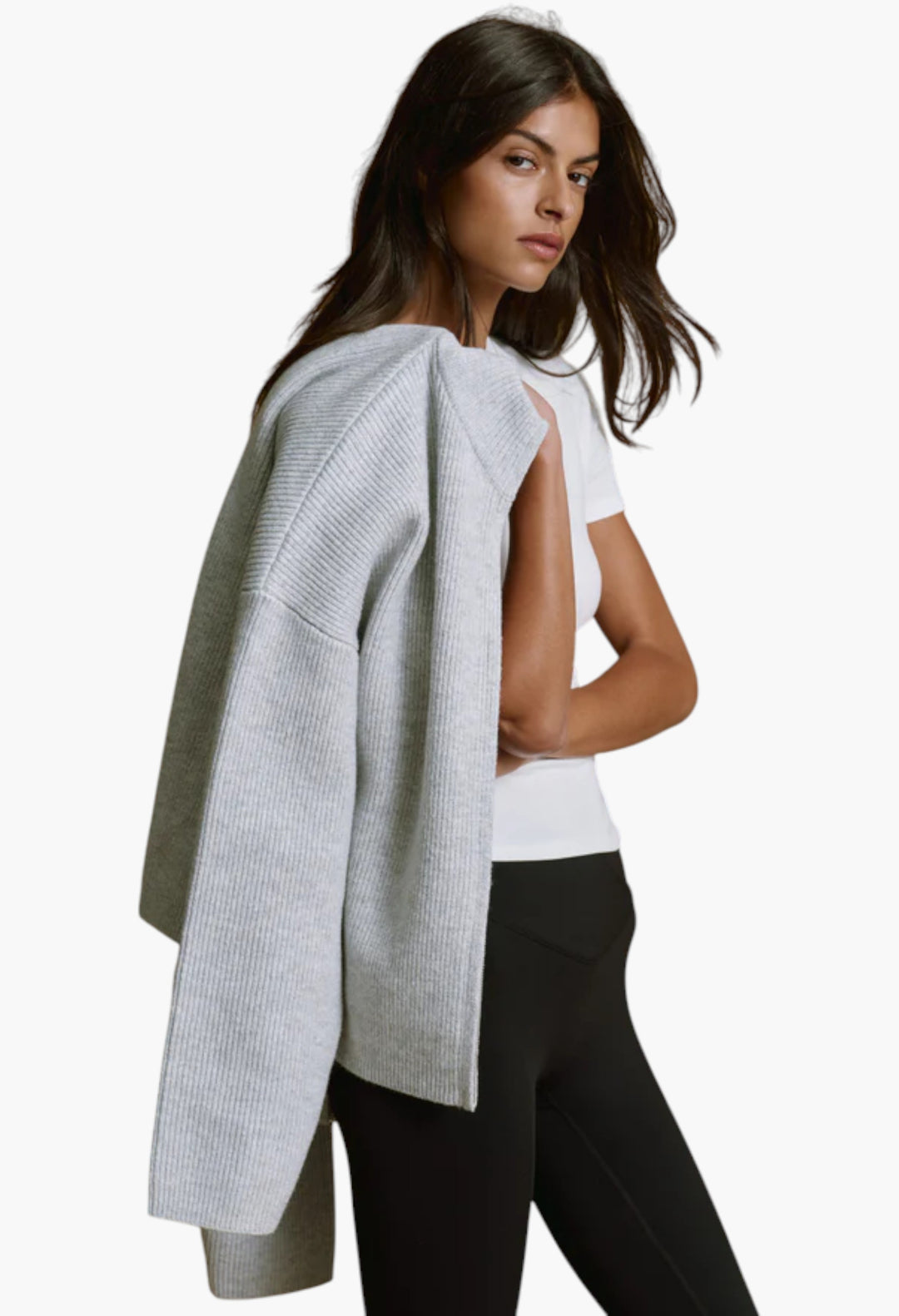 Ribbed Zip Through Knit Sweatshirt - Light Grey Melange/Burgundy - GLAM MODA