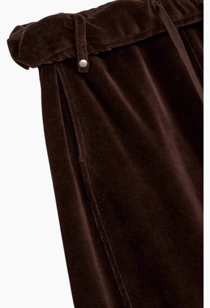 Rolled Waist Velour Cargo Pants, Brown - GLAM MODA