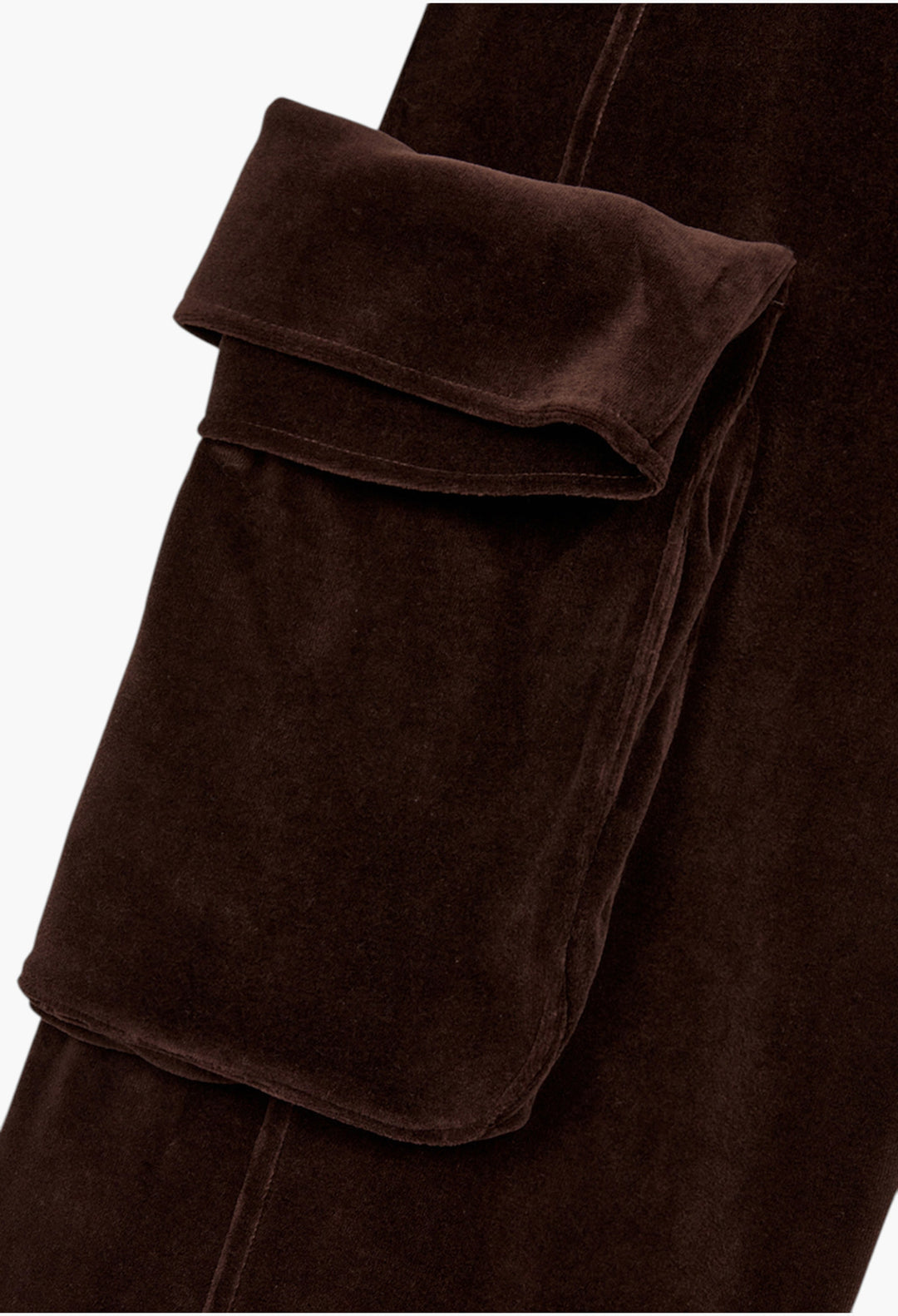 Rolled Waist Velour Cargo Pants, Brown - GLAM MODA
