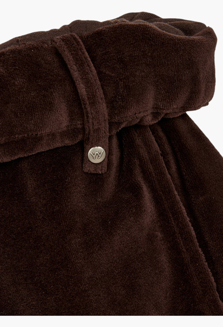 Rolled Waist Velour Cargo Pants, Brown - GLAM MODA