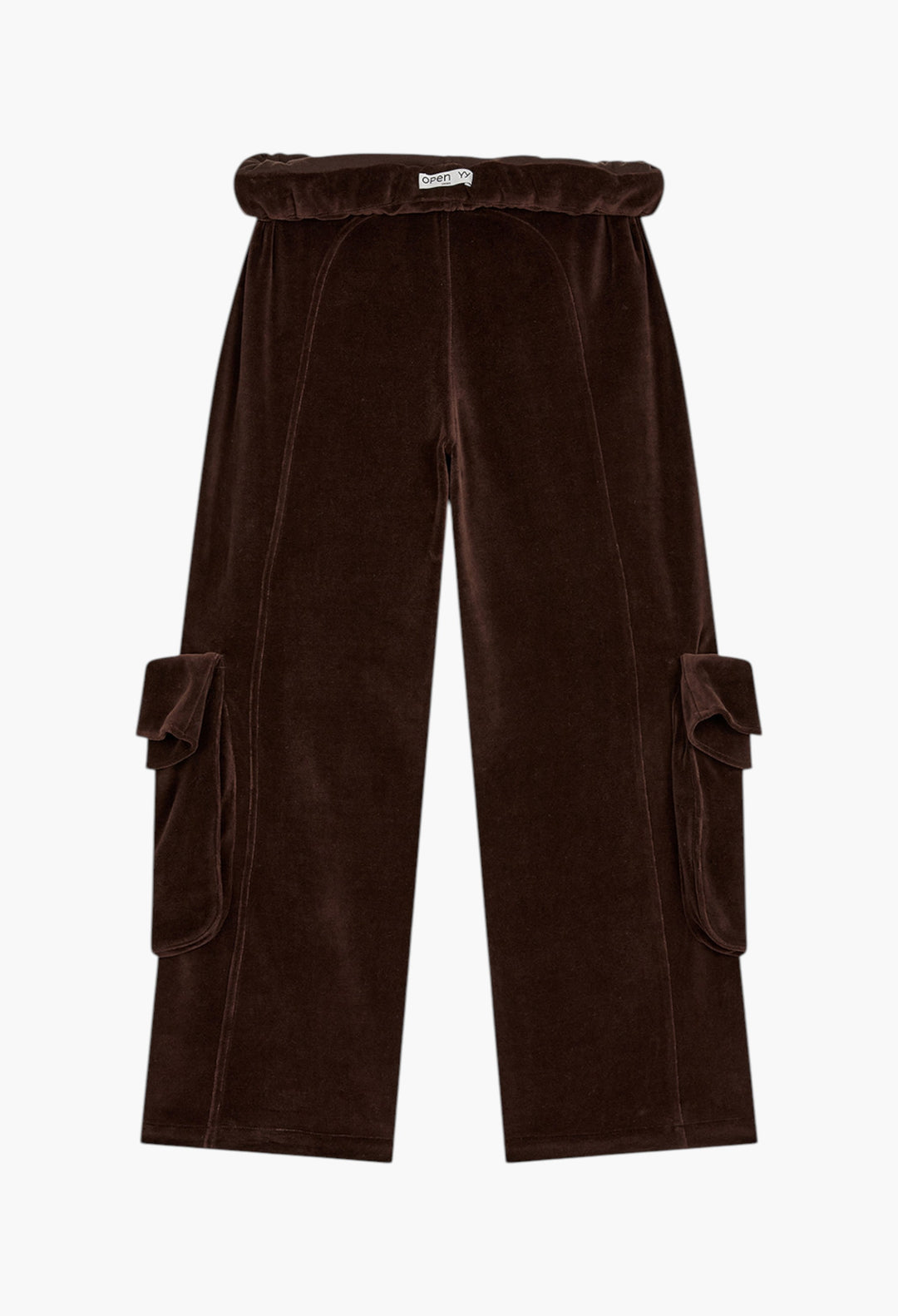 Rolled Waist Velour Cargo Pants, Brown - GLAM MODA