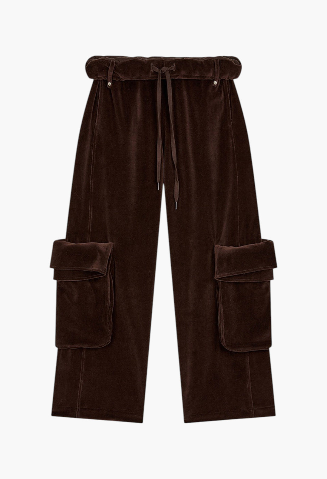 Rolled Waist Velour Cargo Pants, Brown - GLAM MODA