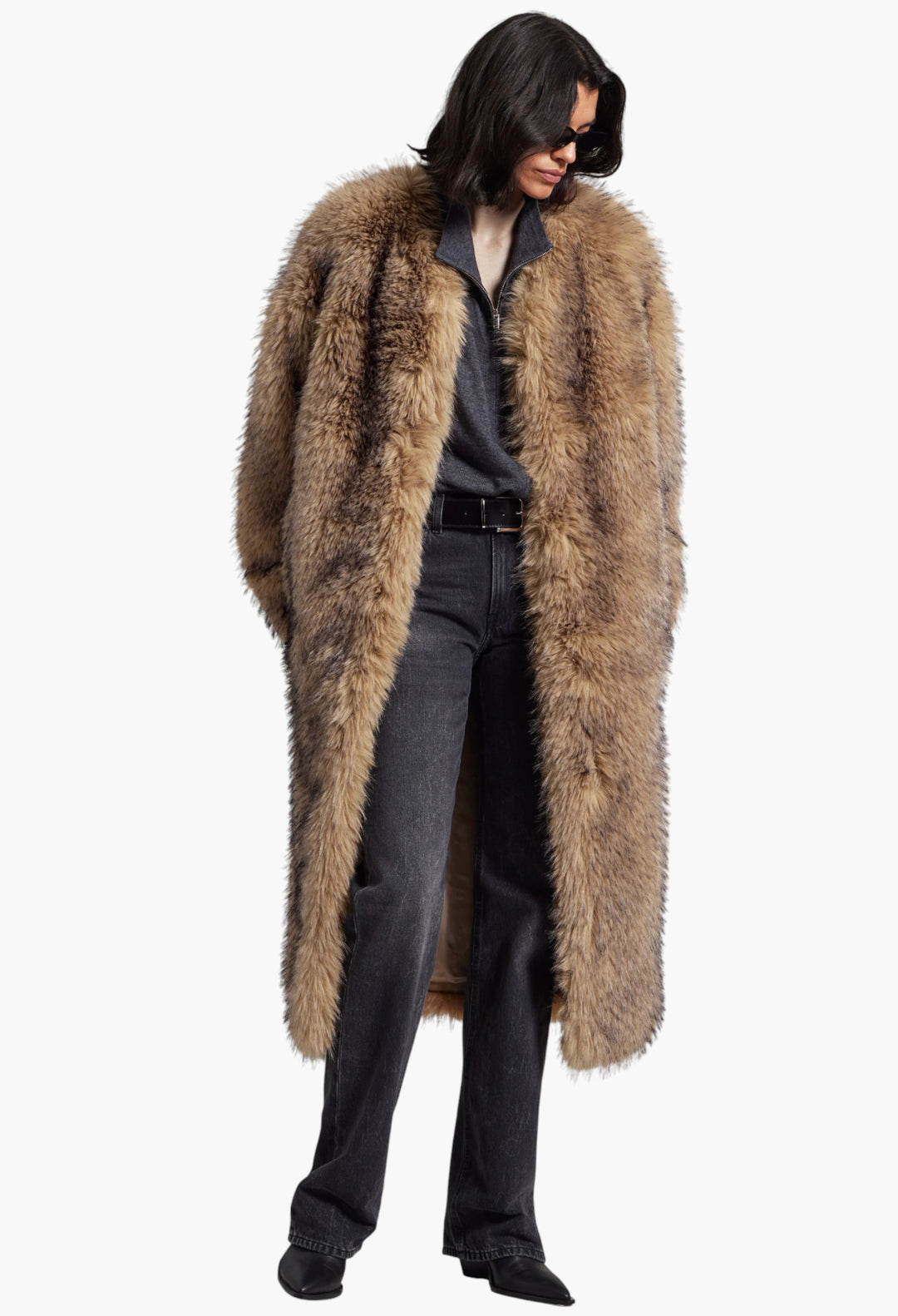 Rotate Faux Fur Long Coat - Nougat - GLAM MODA