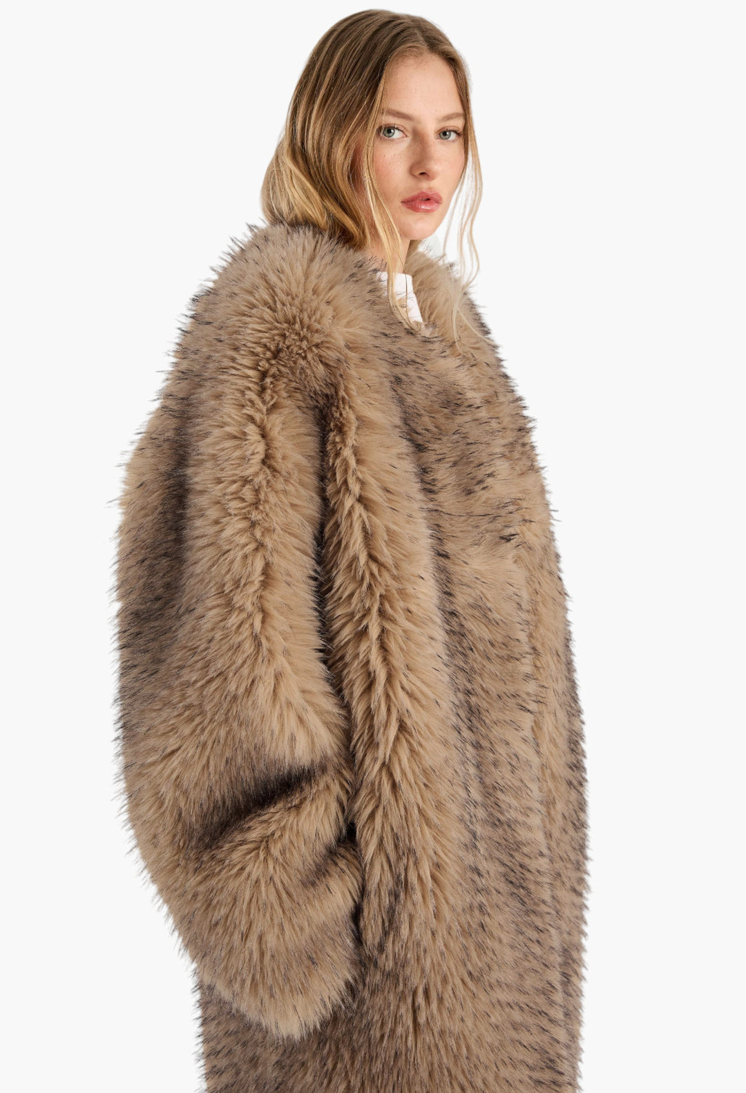Rotate Faux Fur Long Coat - Nougat - GLAM MODA