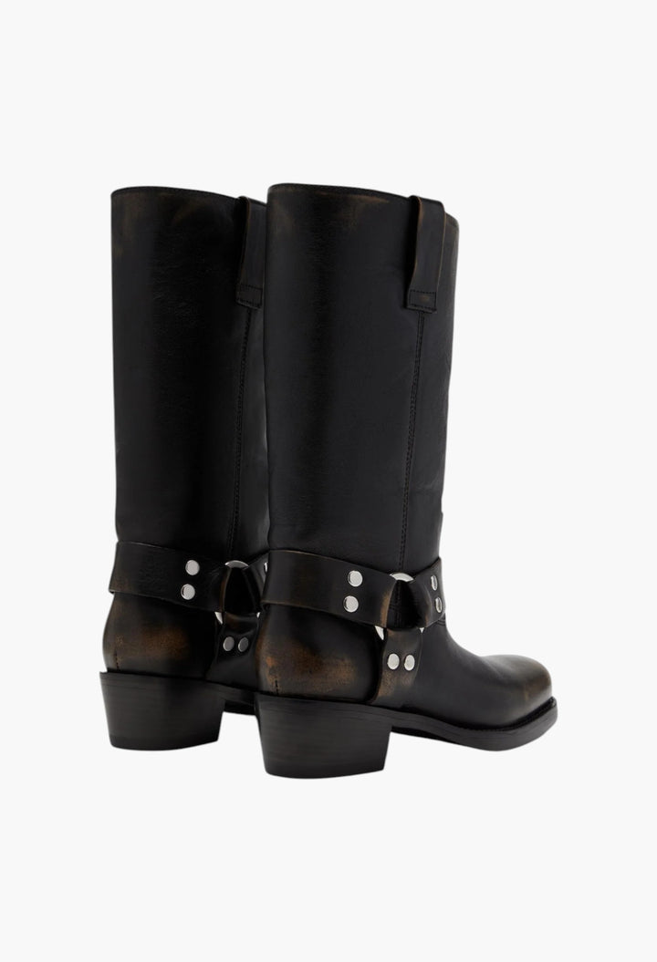Roxy Boot - Black Brushed Leather Boots - GLAM MODA