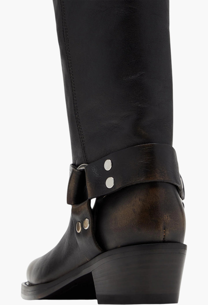 Roxy Boot - Black Brushed Leather Boots - GLAM MODA