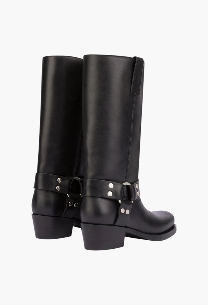 Roxy Boot - Square-Toe Boots In Smooth Black Leather - GLAM MODA