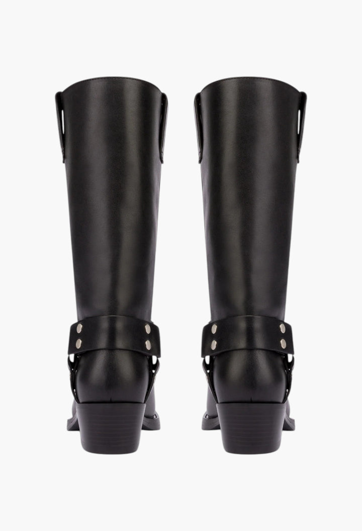 Roxy Boot - Square-Toe Boots In Smooth Black Leather - GLAM MODA