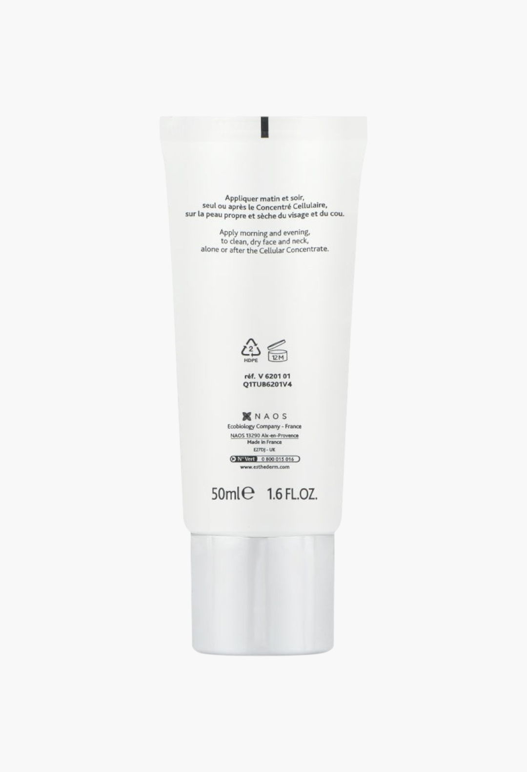 Back view of GLAM MODA Institut Esthederm Pure Control Care Cream tube showing usage instructions and product details.