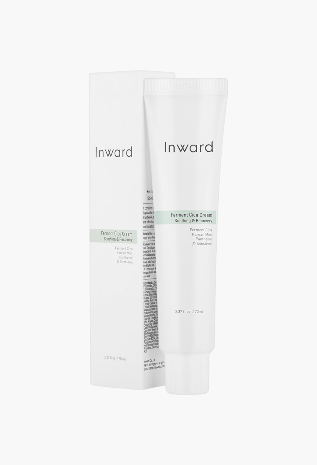 GLAM MODA Inward Ferment Cica Soothing & Recovery Cream tube and box packaging for skin repair and hydration