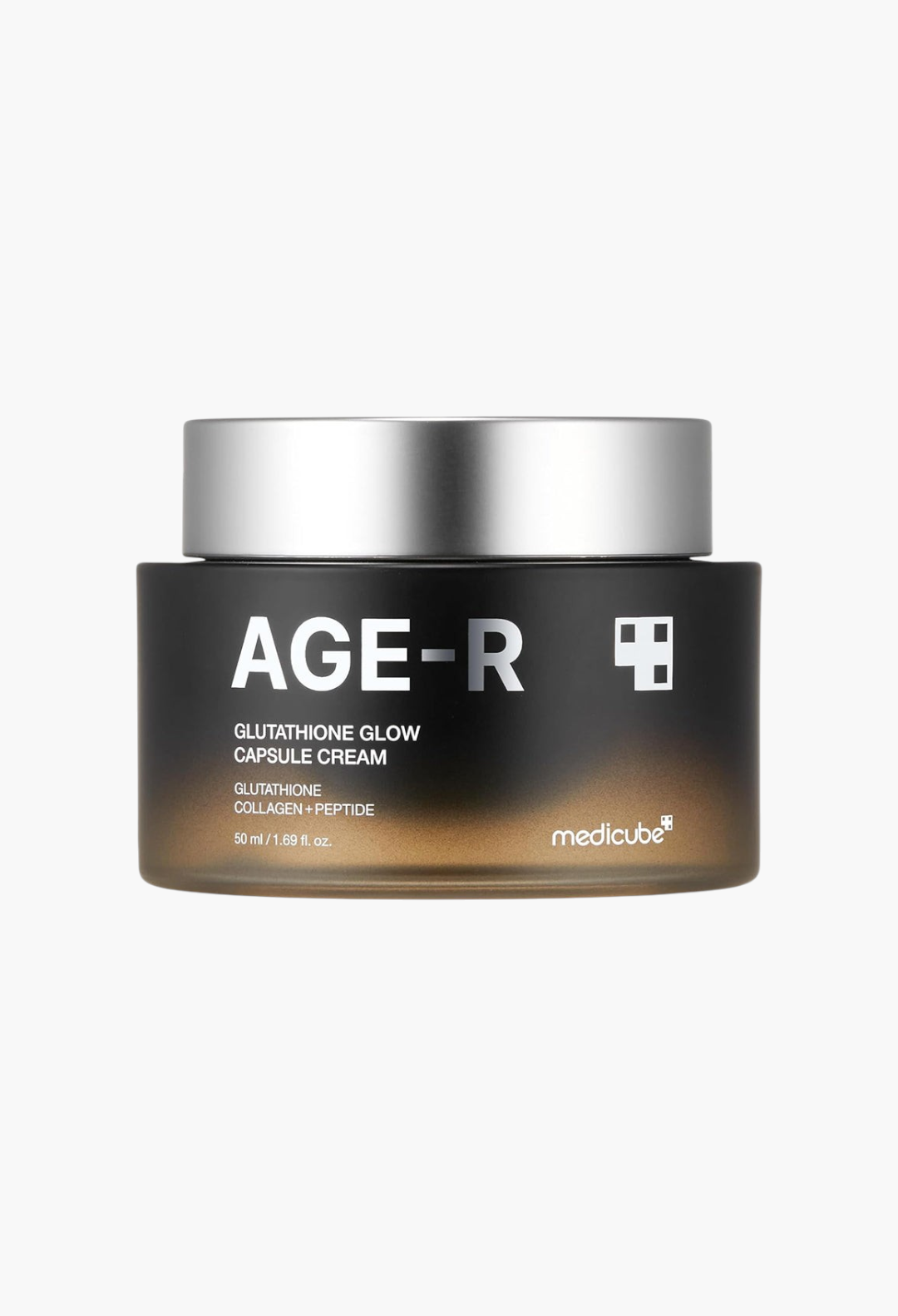 GLAM MODA AGE-R Glutathione Glow Capsule Cream in a black and gold jar for brightening and radiant skin.