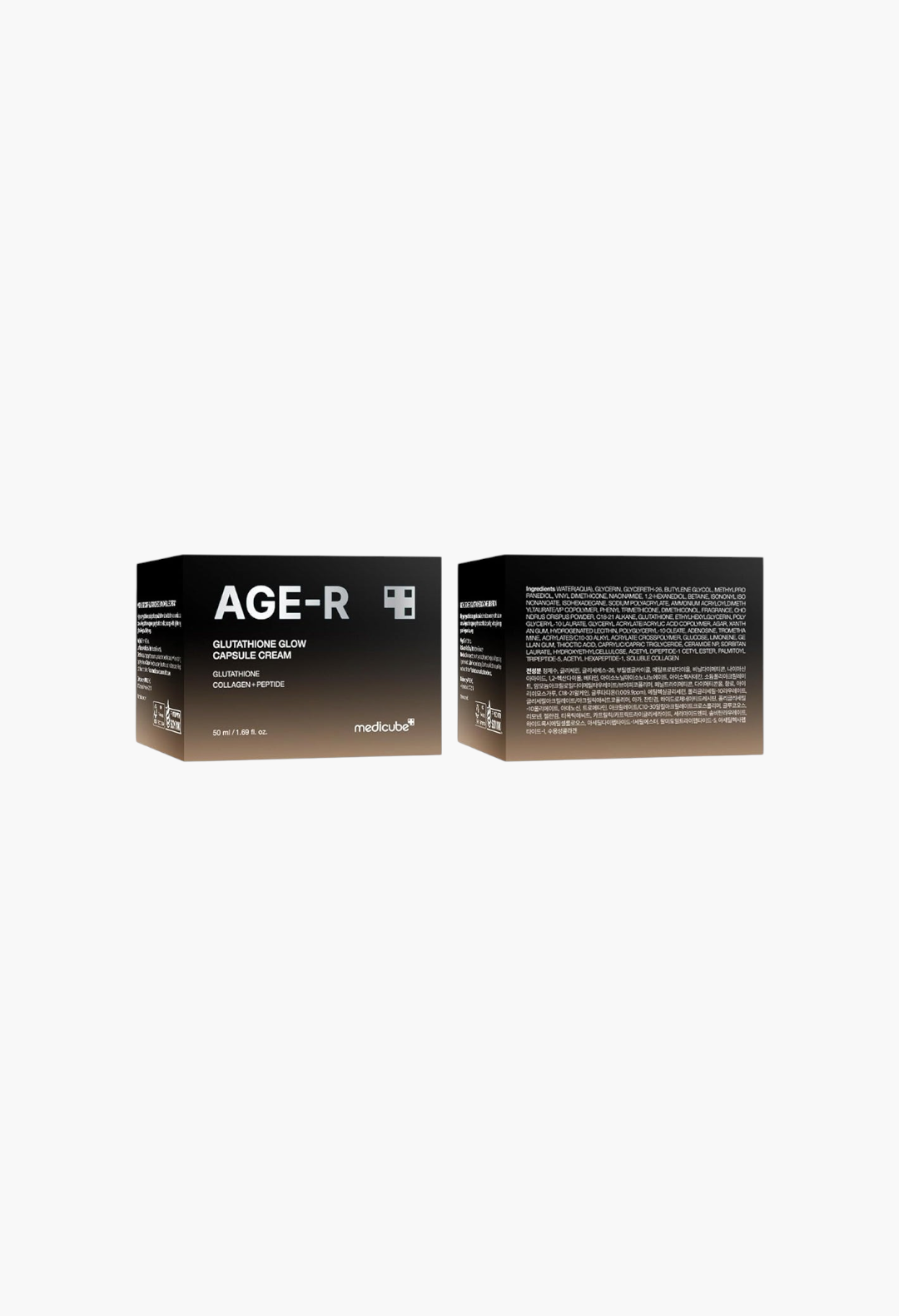 GLAM MODA Medicube AGE-R Glutathione Glow Capsule Cream packaging showing product details and ingredient list
