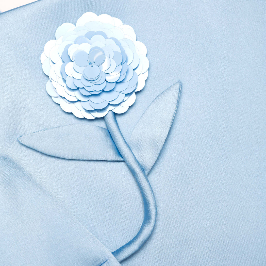 Blue Satin 3D Sequin Flower Top - GLAM MODA
