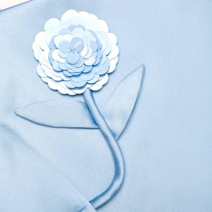 Blue Satin 3D Sequin Flower Top - GLAM MODA