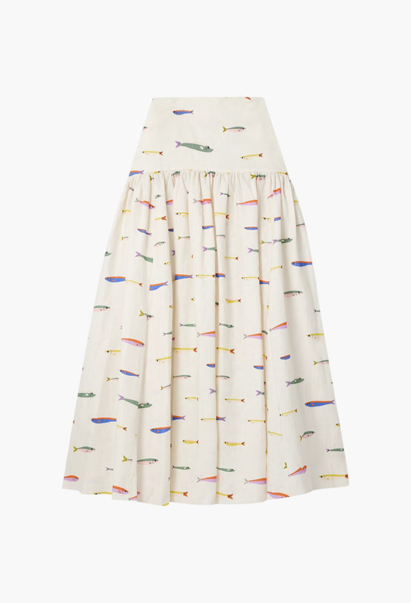 Procida gathered printed linen maxi skirt