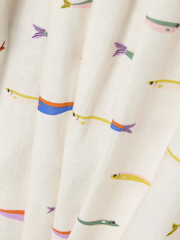 Procida gathered printed linen maxi skirt