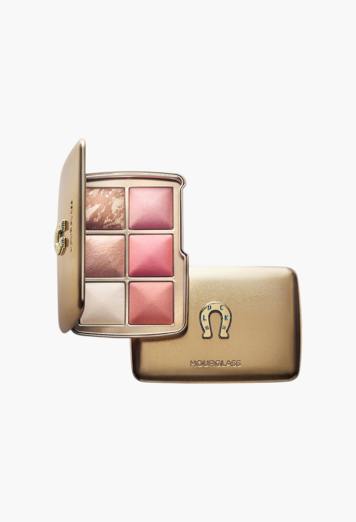 GLAM MODA Hourglass Ambient Lighting Edit Unlocked palette in gold tin with six blush, bronzer, and highlighter shades.
