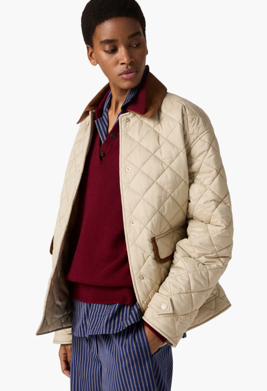 Sand Beige - Quilted Technical Pongé Blouson - GLAM MODA