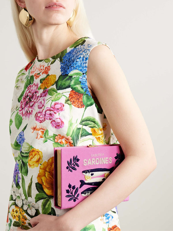 Sardines Embroidered Appliquéd Canvas Clutch