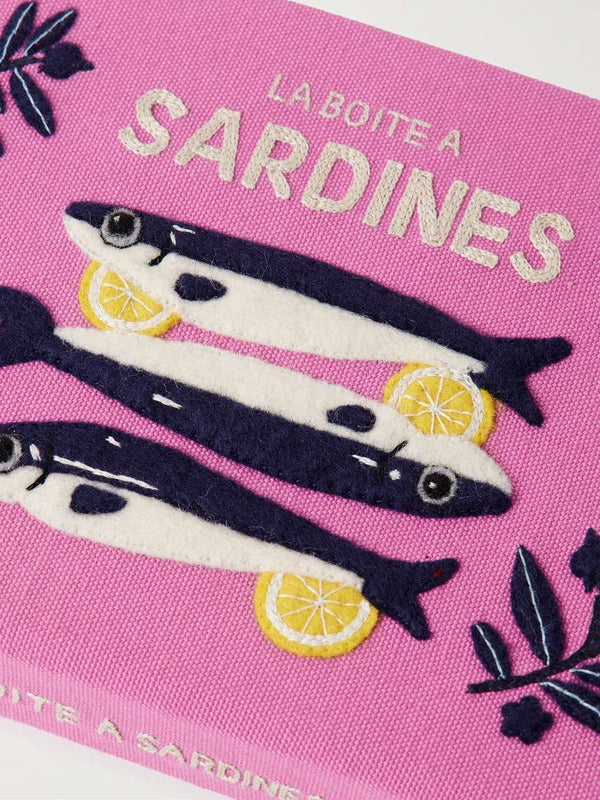 Sardines Embroidered Appliquéd Canvas Clutch