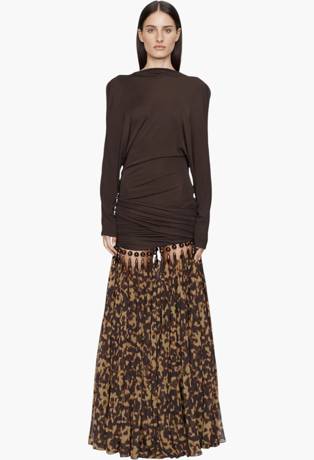 Seen On The Runway Tortoiseshell Droplet Jersey Gown - GLAM MODA