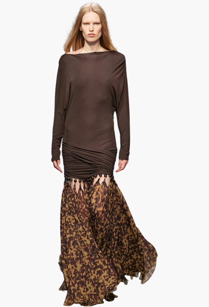 Seen On The Runway Tortoiseshell Droplet Jersey Gown - GLAM MODA