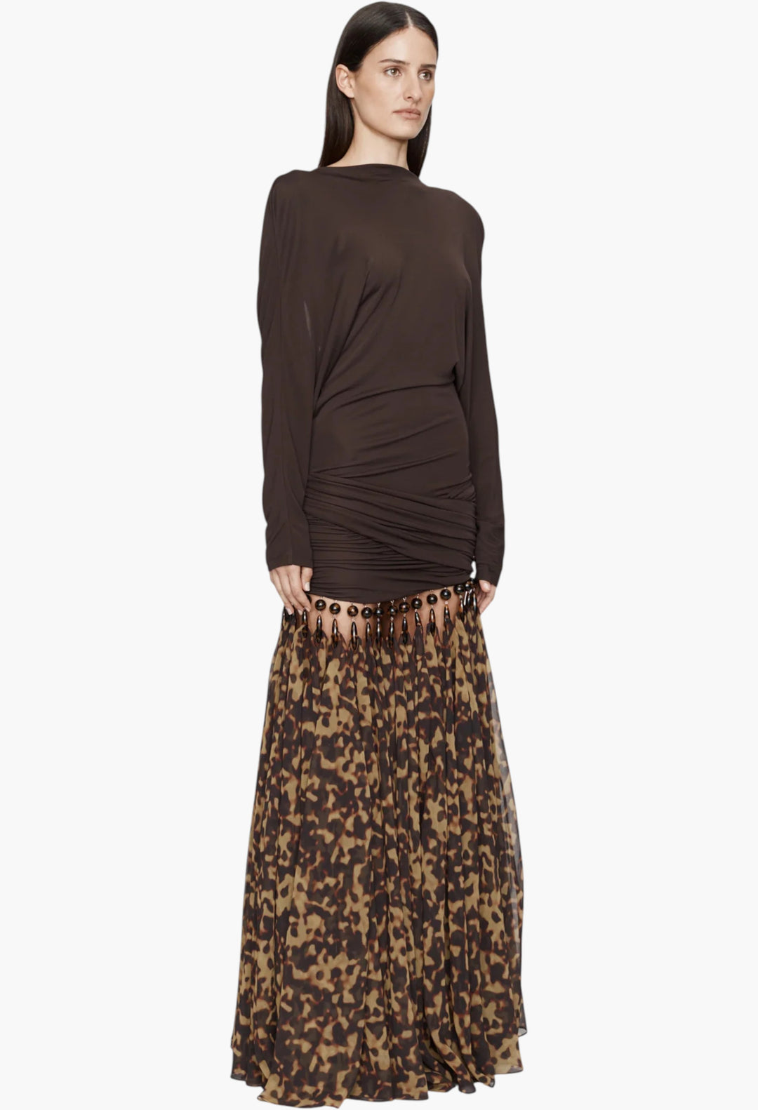 Seen On The Runway Tortoiseshell Droplet Jersey Gown - GLAM MODA