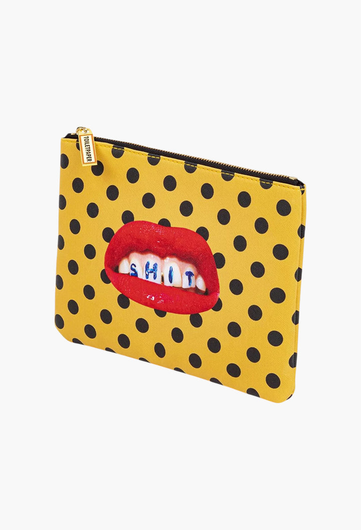 Seletti Wears Toiletpaper Sh*T-Print Faux-Leather Case 21cm X 15cm - GLAM MODA