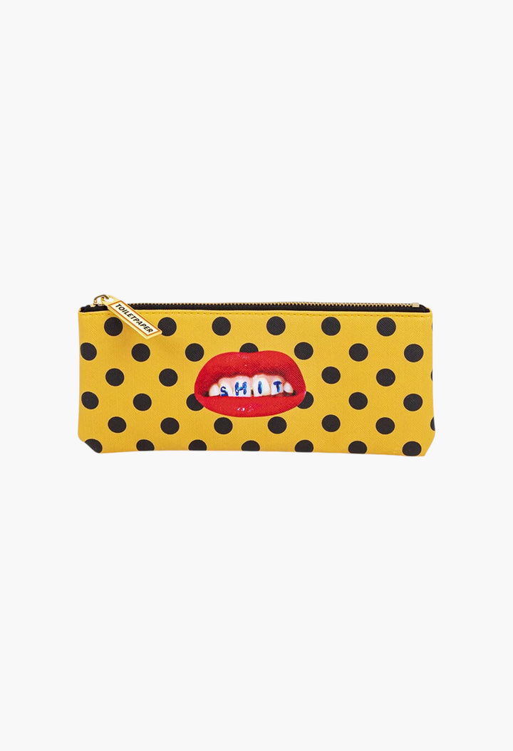 Seletti Wears Toiletpaper Sh*T-Print Faux-Leather Pencil Case - GLAM MODA