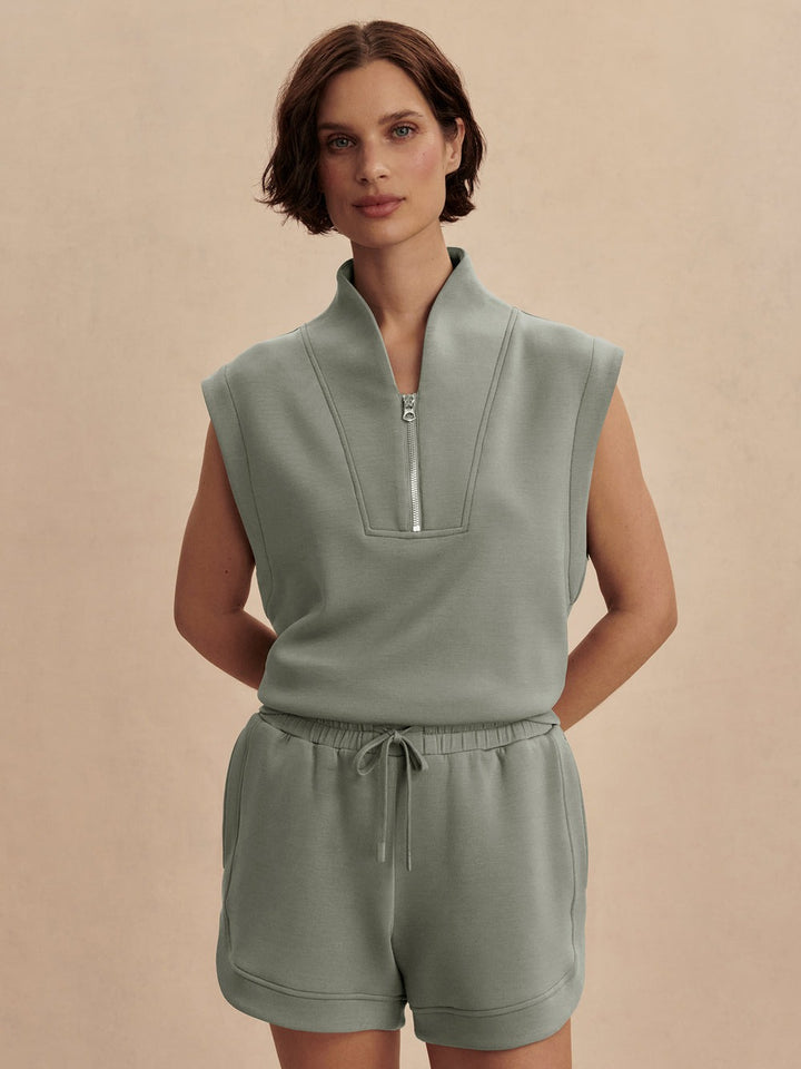 Shadow - Loretta Half-Zip Sleeveless Sweat - GLAM MODA