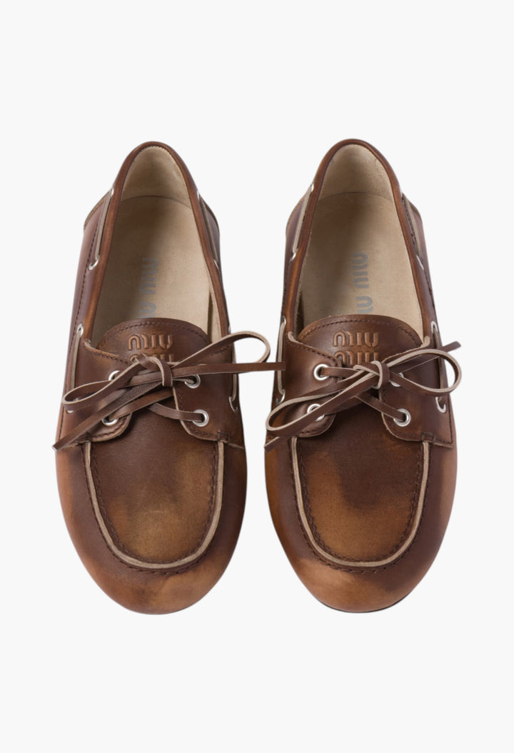 Sienna - Unlined Bleached Leather Boat Shoes - GLAM MODA