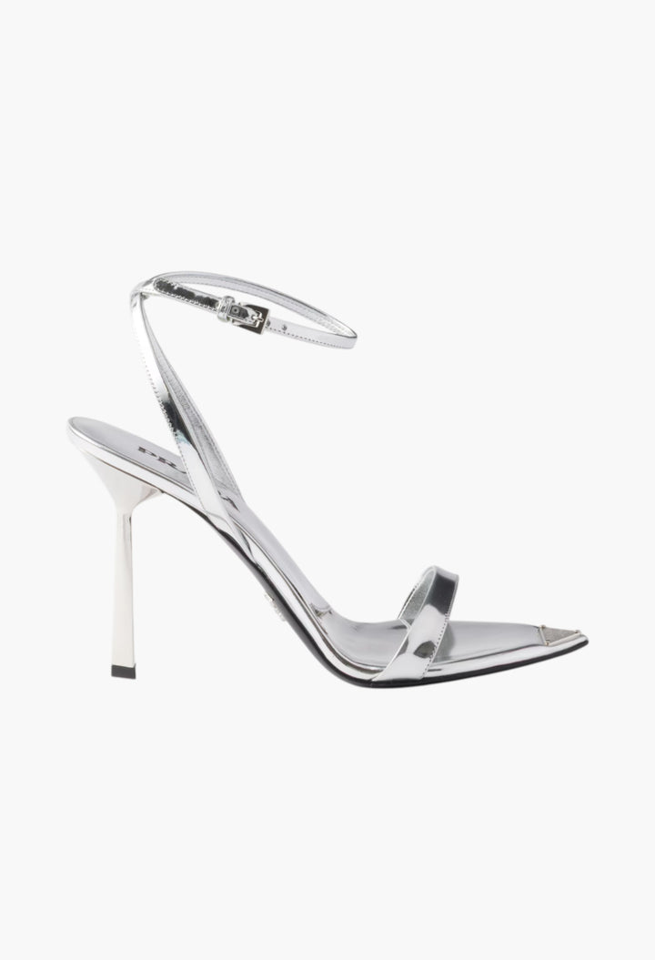 Silver - Metallic Leather High-Heeled Sandals - GLAM MODA
