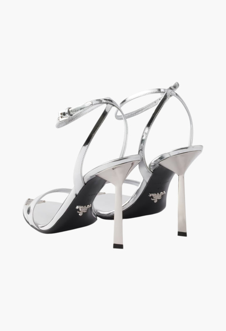 Silver - Metallic Leather High-Heeled Sandals - GLAM MODA