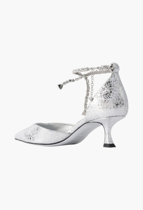 Silver - Stevie 50 Crystal-Embellished Metallic Crinkled-Leather Pumps