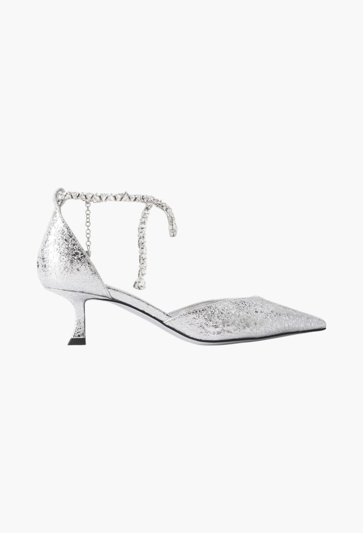 Silver - Stevie 50 Crystal-Embellished Metallic Crinkled-Leather Pumps - GLAM MODA