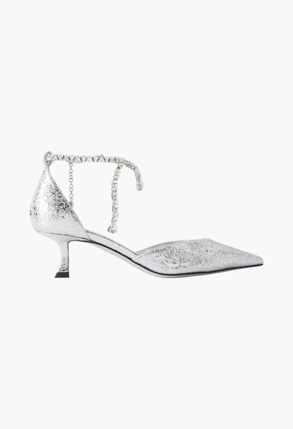 Silver - Stevie 50 Crystal-Embellished Metallic Crinkled-Leather Pumps